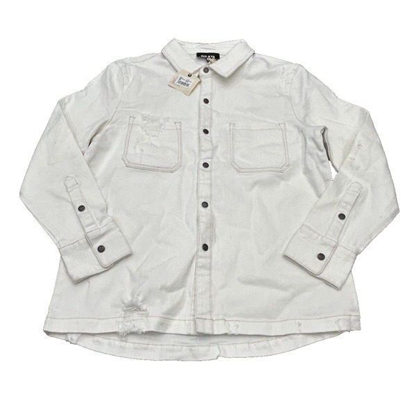 SER.O.YA Womens XL Arizona White Marcus Button Front Denim Shirt Shacket NWT - Picture 1 of 10